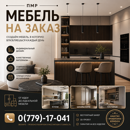 Мебель на заказ Тирасполь ПМР — Кухни, Шкафы, Гардеробные ☎ +373(779)-17-041